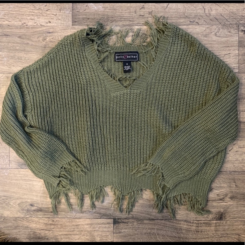 Fringed crop top sweater